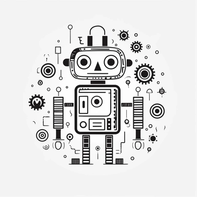 drawn illustration cute doodle (robot), clip art, digital art, vector, isolated transparent background, clean line art, simple strokes, minimalist style, straight lines, curves