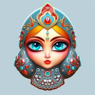 an evil woman in a russian traditional dress royaltyfree clipart, in the style of adorable toy sculptures, distinctive noses, colorful graffiti-like, babycore, elaborate, made of crystals, pattachitra