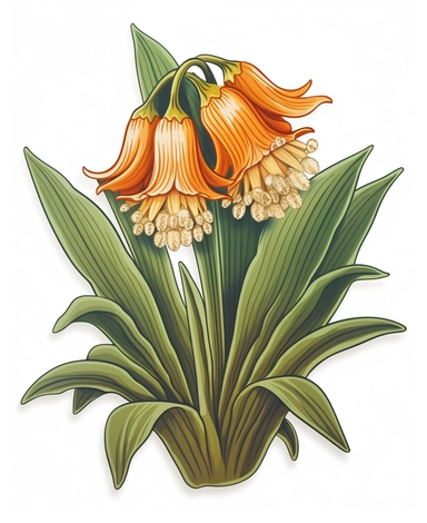Isometric Sticker Clip Art of Fritillaria imperialis, the crown imperial, imperial fritillary, one stem
