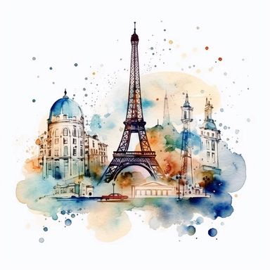 1 detailed travel clipart Paris in the style of Watercolor clip art, clipart, on a white background