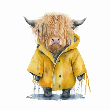 Highland Cow in a yellow coat, Watercolor, Clipart, Farm Animal, clipart