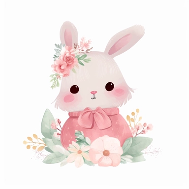 a shy baby Bunny with Flowers Clipart, Peter rabbit, wearing pink coat covered in flowers, Nursery summer Clipart, Easter Clipart, summer Bunny, Crafting Digital Paper, Mother’s Day, white background