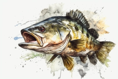 watercolor Gone Bass Fishing vividly bold designs png realistic cartoon in 32K UHD cute. 15 cm thick outline. There was no shadow on the ground. 8k with realistic watercolors. and detailed illustrations. PNG clipart, transparent white background spaced ou