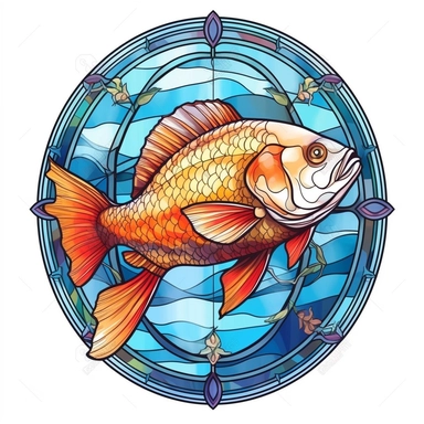 Vintage Colorful Beautiful Stained glass Bass Fish Sublimation Clipart,Cartoon, hyper realistic, intricate detail, illustration style,high solution,on the white background