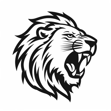 roaring lion head black frontal view silhouette vector flat simple identification symbol white backround white background minimalistic clipart png svg