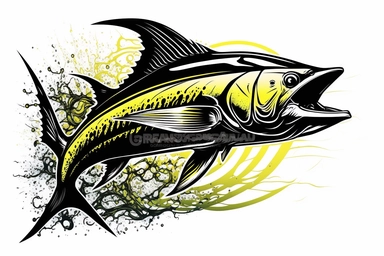 Dorado Trophy fish, Mahi Mahi, dynamic sports graphic, Clean vector art, clipart, sticker, black on white background
