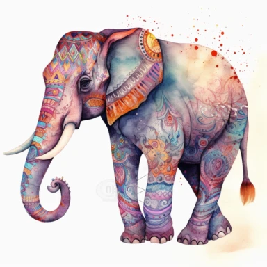 funny, light pink-orange-blue-purple India magicelephant, cartoon style, white background, black outside lines, designs, white background, watercolor pencil drawing, small details, digital art, clipart, super acurate, –testp,