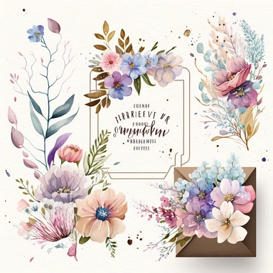 Wildflower Clipart Watercolor Floral Wedding Spring Flowers Premade Corner Arrangement. Bachelorette party, pink, blue, purple and brown pastel colors on white background FOR GIFT CARD, WEDDING INVITATIONS