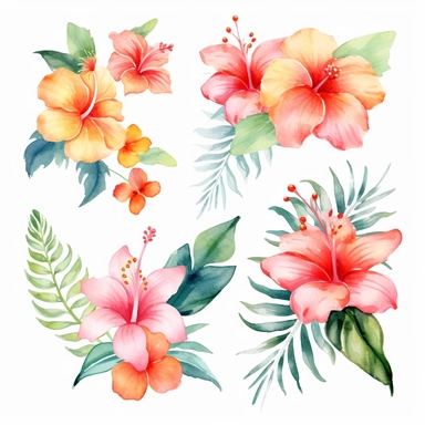 Hawaii flower watercolor clipart, white background