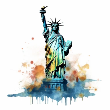 a United States Statue of Liberty in the style of watercolour clipart with detailed brush strokes
