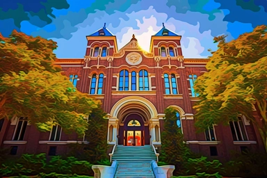 Clipart style: Capture the grandeur of an Academy school magnificent architecture with your professional-grade DSLR camera and wide-angle lens, immersing viewers in the vibrant colors and impeccable clarity of this high-definition image.