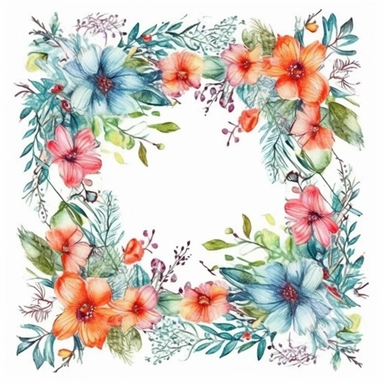 clipart thin square watercolor floral flourishes , white background