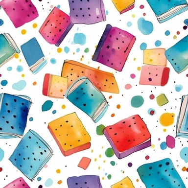graphic illustration, watercolor book clip art graphic illustration arranged in parallel, in the style of cartoon, on confetti white background, repeat pattern, diagonal composition, minimal