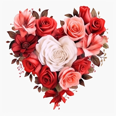 Floral Hearts Clipart, flower heart Valentine illustrations, on white background, HD, red rose flowers, flower bouquet , watercolor