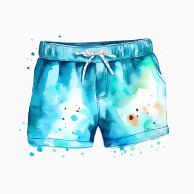 Watercolour clipart, simple animated swimming trunks, summer, white background no people