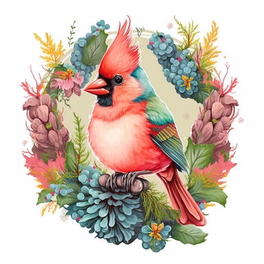 Cute colorful baby cardinal bird sublimation Clipart design, colorful coral around the cardinal bird , 8k