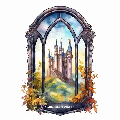 Fantasy Castle Window Watercolor Clipart, Window clipart, Fantasy clipart, hand draw Illustration clipart, 4K, extremely detailed