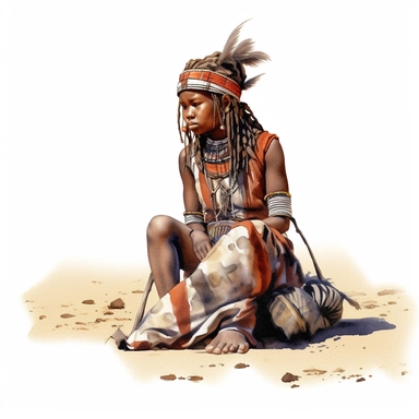 clipart, watercolor, girl in national costumes, himba Namibia, high resolution photorealistic image. 3D