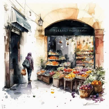 CLIPART WATERCOLOR, BARCELONA BOUQUERIA MARKET, BOUQUERIA,