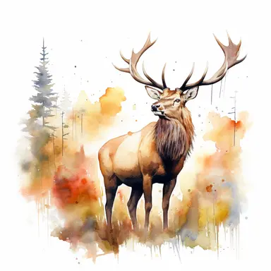 elk calling fall day, watercolor, white background, clipart