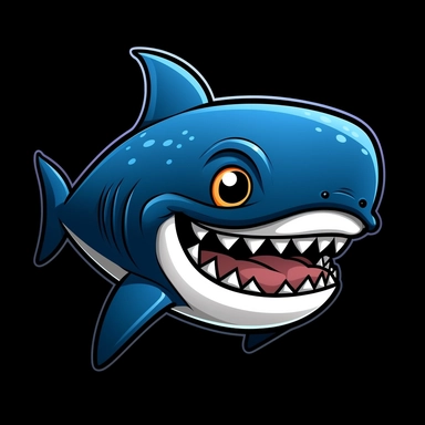 cute cartoon shark clipart, black background,--no cut off edges