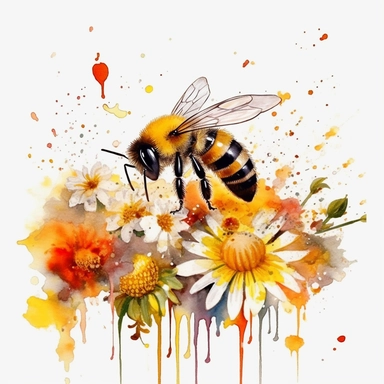 Watercolor Honeybee on a field full of flowers. Clipart Bundle.Everything is full of colourful flowers with green,red,yellow.Summer Clipart. Watercolor flower digital Graphics. Honey Bees, Honey Jar, Honey Drips.watercolor honey bee Clipart. Spring Garden honey dripping from honeycomb. Fantasy,white background. Black and white ink. solution HD : : ultrarealistic,Leica M6 camera with a Leica 50mm f/2 Summicron lens Fujifilm Pro 400H, set the ISO to 400, shutter speed to 1/125, and aperture to f/2