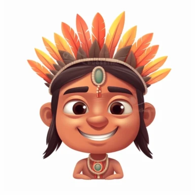 fantasy happy cute indian face, cartoon, clipart, mascot, isolated on white background