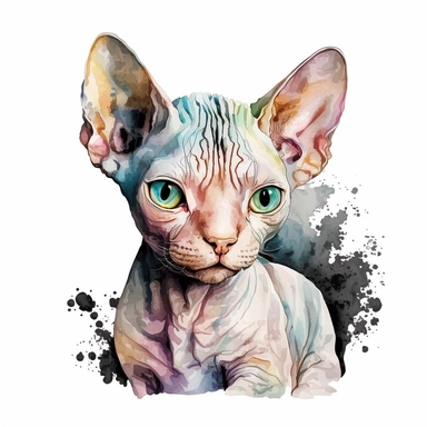 watercolor cute sphynx cat clipart, white background,