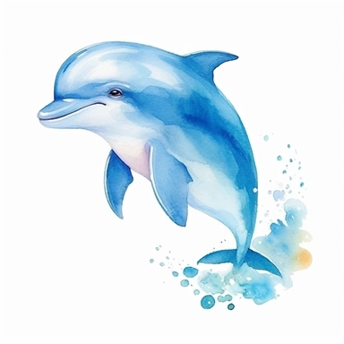 watercolor baby cartoon dolphin clipart, bright color with smooth edges