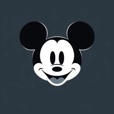 /Minimalist white on black background negative space Mickey Mouse, flat, vector, clipart