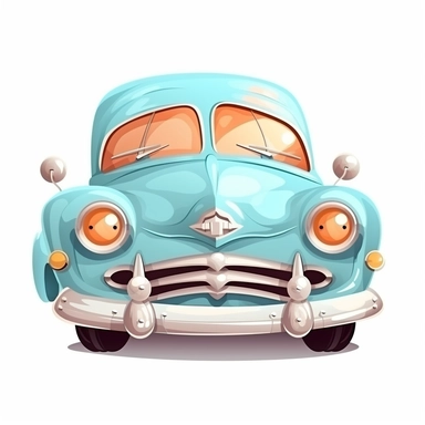 fantasy happy cute classic car mamal face, cartoon, clipart, mascot, isolated on white background