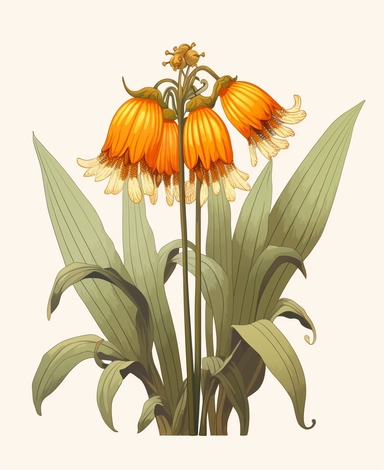 Isometric Sticker Clip Art of Fritillaria imperialis, the crown imperial, imperial fritillary, one stem