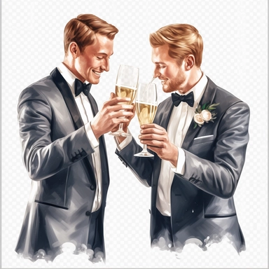clipart, groom and best man having a drink, best man toasting the groom,transparent background, realistic, 8k, ultra-hd