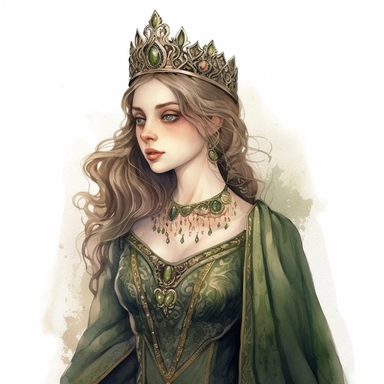 medieval princess | COLOR THEME: dark green, olive green, army green, black, light pink | watercolor, clipart, hyperrealistic, white background