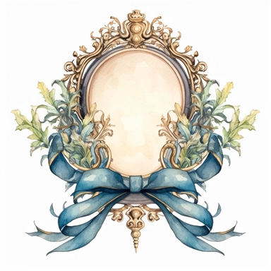 watercolor clipart Victorian frame ribbon crest