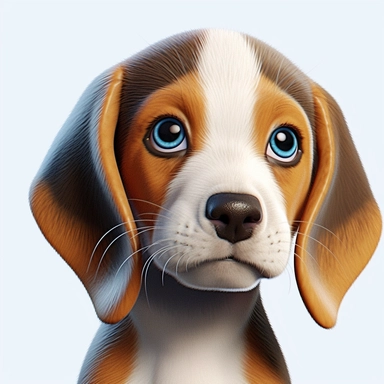 Beagle puppy, Closeup Portrait, Clipart, Digital art, disney style, hyperdetailed, 1080p, Ultra-HD, white background