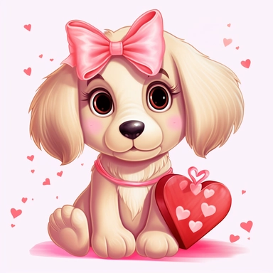 kawaii vibrant very cute cuddly eyes Labrador puppy very happy wearing a pink coat giving out red heart's clipart Easter spring bunny scrapbooking Crafton digital paper white background