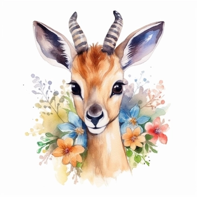cute baby gazelle, watercolor clipart, the the style of traditional oil painting, cheerful feeling