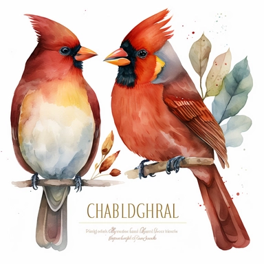 Watercolor Cute Couple cardinal bird Clipart ,White background