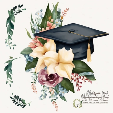 Graduation Cap Watercolor College High School Graduation Clipart Flowers Wreath Graduate PNG Gift Art Graduation Commercial Use Illustration