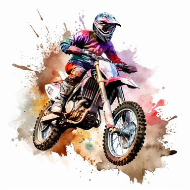 watercolor clipart dirt bike in mud bright colors