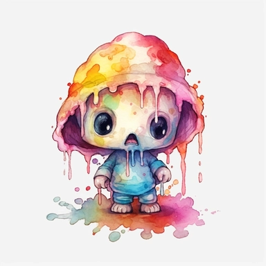 magic mushroom zombie, cute baby mushroom zombie, Watercolor clipart, magic solid background, transparent