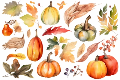 Watercolor Fall Cornucopia clipart. Autumn Harvest Clip Art, Thanksgiving Day art