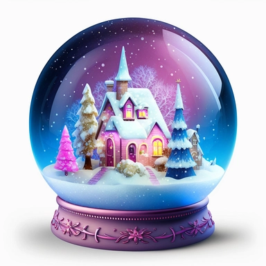 Christmas Village in a Snowglobe ClipArt Pink and blue colour