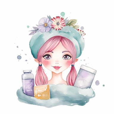 aquarel pastel cute girl spa day clipart single