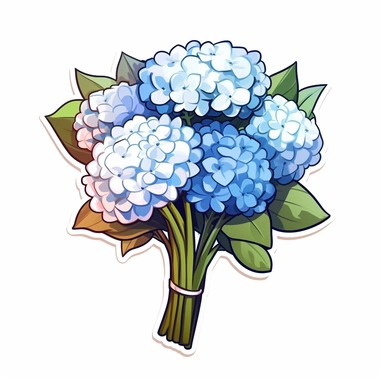flower bouquet clipart sticker cartoon white border die cut flat design hyacinth hydrangea blue