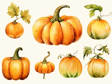 Watercolor, Pumpkin, Clipart, Simplified,