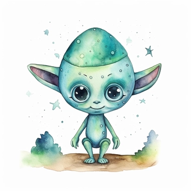 cute watercolor alien clipart for kids on white background
