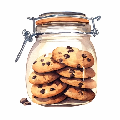 Watercolor chocolate chip cookies in a jar clipart, hd isolated on white background