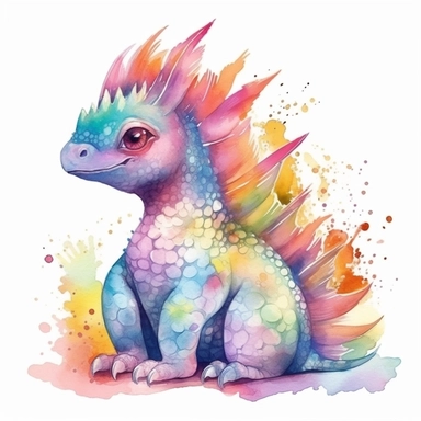 cute fantastical dinosaur clipart, semi watercolor style, isolated on white background, clear background separation, clear sharp, no text, no watermark